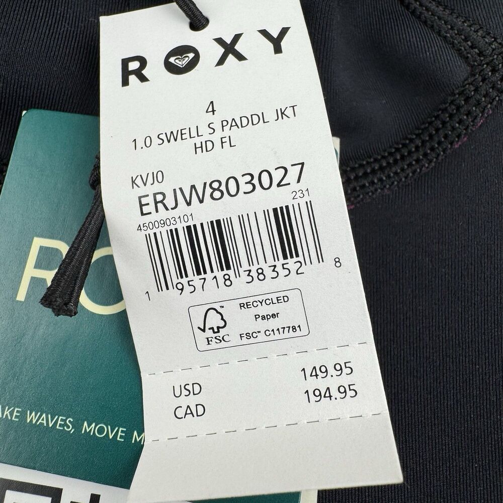 NWT Roxy Swell 1mm Hooded Wetsuit Paddle Jacket Women's Sz 4 Black/Print - Picture 5 of 13